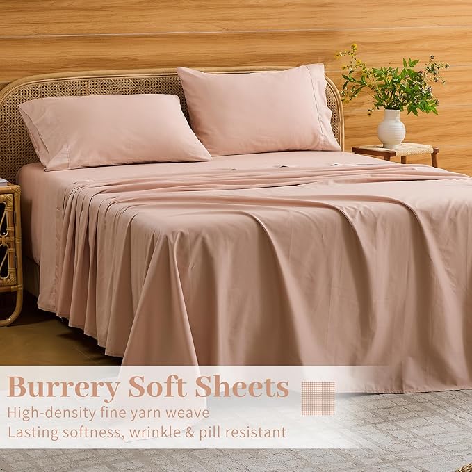 Bedlifes Deep Pocket Sheets 18-24 Inch, Queen Size Egyptian Cotton 1000 Thread Count, 4-Piece - Fits Extra Thick Mattresses, Cooling & Breathable (Dusty Pink)