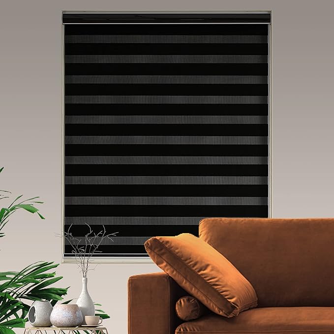 Custom Size Blackout Zebra Blinds, Dual Layer Free-Stop, Room Darkening Zebra Shades, Blinds for Indoor Windows, Light Filtering Privacy Sheer Shade for Home(20" W X 72" H, Black)