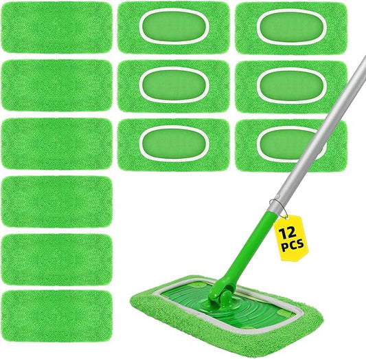 6 Pack Reusable Microfiber Mop Pads - Compatible with Sweeper, Reusable Mop Pads, Washable Dry Cloths & Wet Pads Refill for Hardwood Laminate Tile Floor Cleaning (Green, M)