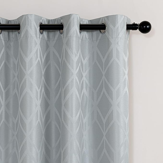 Amazon Basics Jacquard 2-Piece 100% Blackout Curtains, Living Room and Bedroom Drapes, Thermal Insulated Window Treatment, 52"x95", Light Grey