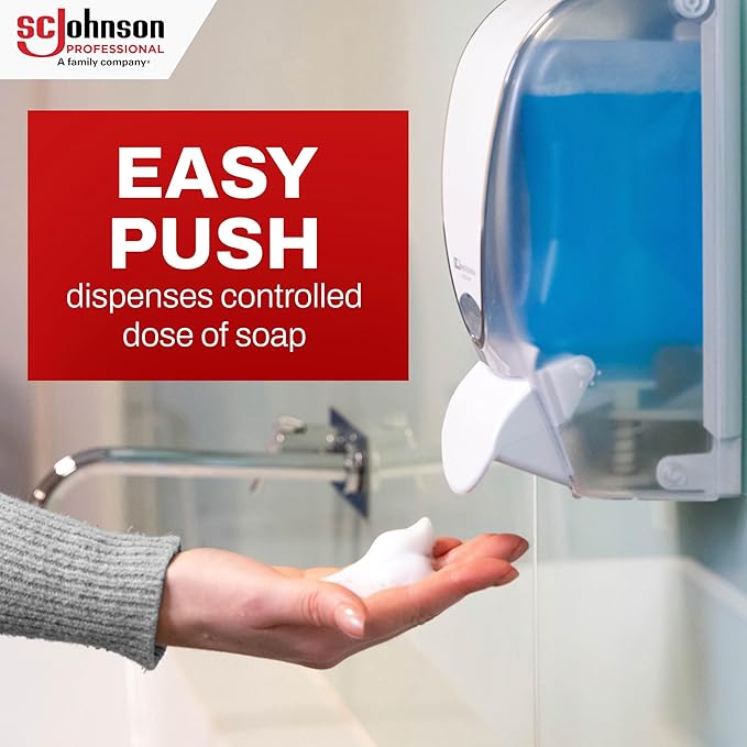 SC Johnson Professional Azure FOAM Dispenser and Refill Starter Kit, Wall Mount Soap Dispenser for Hand Soap, 1 Refresh Azure FOAM Hand Wash, 1 Liter Cartridge, 33.8 fl. oz., for Professional Use Only