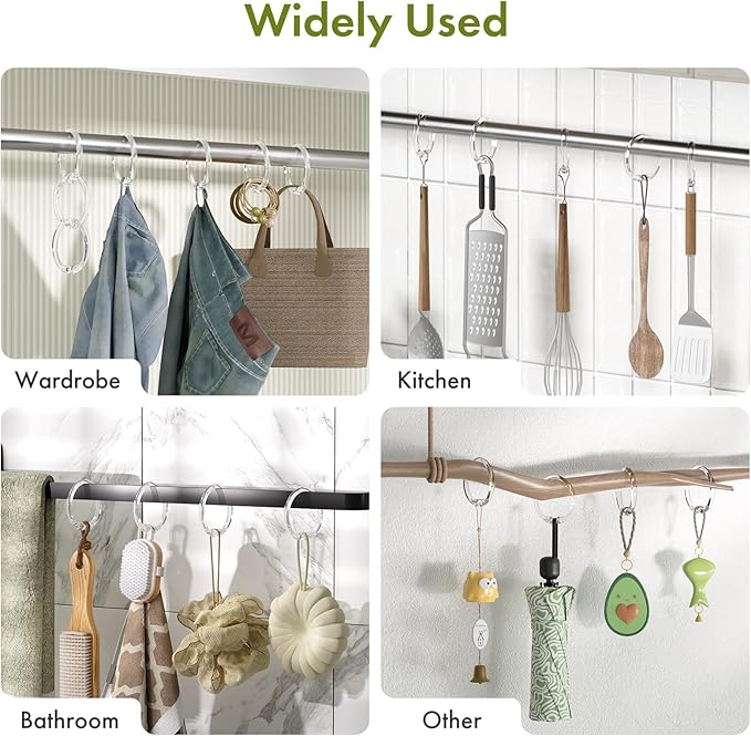 Amazer Plastic Shower Curtain Rings, 12 Pcs Clear Shower Curtain Hooks, O Shape Shower Curtain Hooks Rings, Easy to Snap Closure Shower Hooks for Shower Curtain and Liner Bathroom