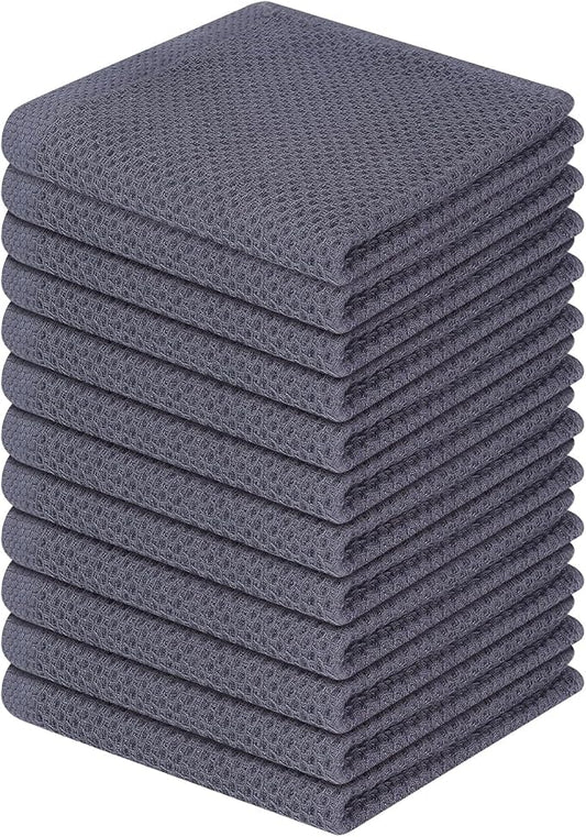 Homaxy 100% Cotton Waffle Weave Kitchen Dish Cloths, Ultra Soft Absorbent Quick Drying Dish Towels, 12 x 12 Inches, 12-Pack, Dark Grey