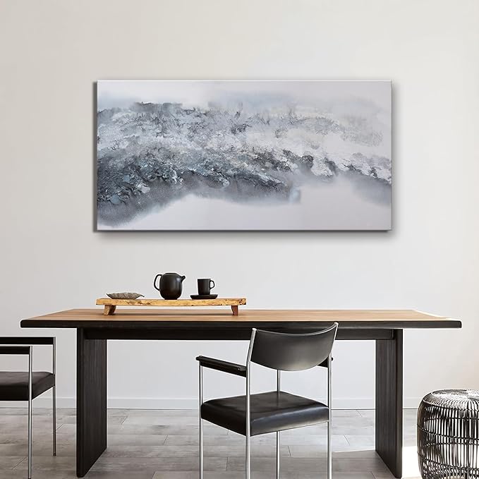 Grey And White Wall Paintings Abstract Wall Decorations Canvas Prints Poster Wall Art 24”x48" Home Decor Grey Artwork Painting Pictures for Living Room Dinning Room