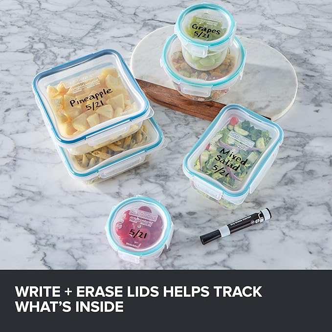 Snapware Total Solution (16-Pack) Glass & Plastic Mix Food Storage Containers Set, Meal Prep Containers with BPA-Free Lids & 4 Locking Tabs, Microwave, Dishwasher, and Freezer Safe