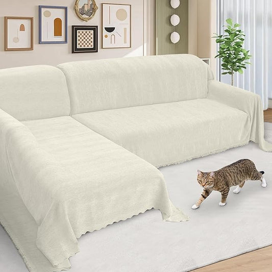 ALIECOM Sectional Couch Covers L Shape Sectional Sofa Cover for Dogs 2 Piece Thick Chenille L Shaped Couch Slipcover Blanket Chaise Pet Furniture Protector Washable (X-Large, Creamy White)