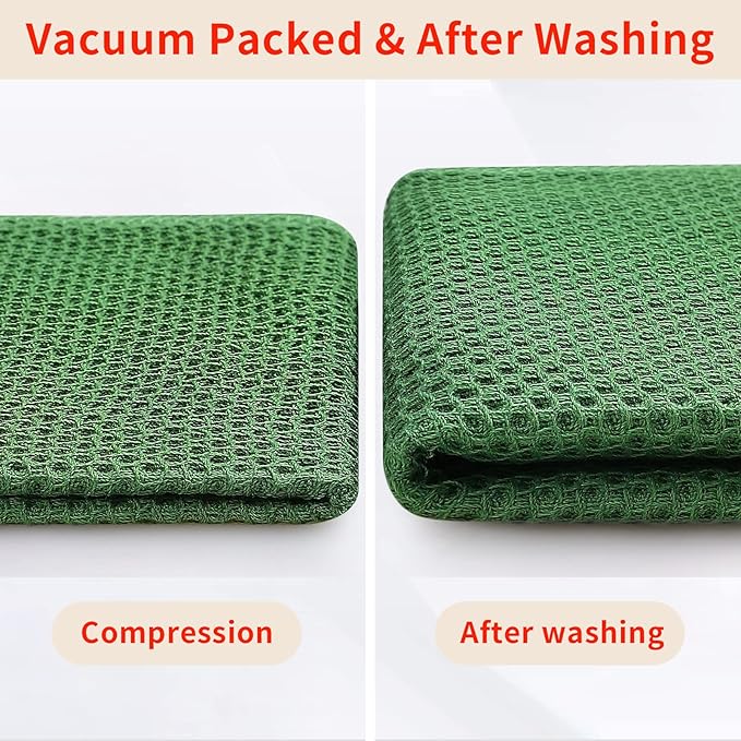 Homaxy 100% Cotton Waffle Weave Kitchen Dish Towels, Ultra Soft Absorbent Quick Drying Cleaning Towel, 13 x 28 Inches, 4-Pack, Grass Green