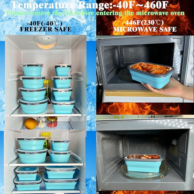 8 Collapsible Food Storage Containers With Lids, Rv Collapsible Bowls, Silicone Food Storage Containers, Camping Food Containers, Collapsible Containers for Food, Camping, Travel
