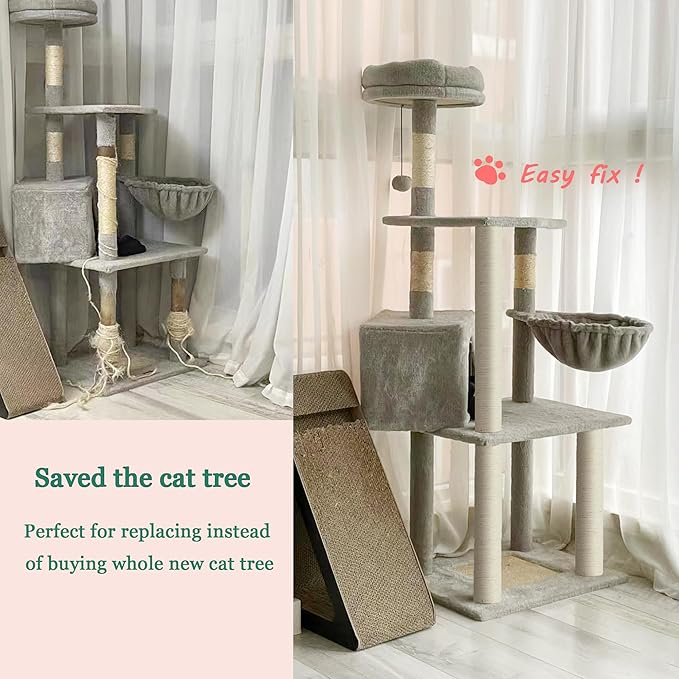 Cat Tree Replacement Post, 4 Pack 15.7in Cat Scratching Post Replacement Poles with M8 Screws, Natural Sisal Cat Tower Parts for Cat Tree Repair & Rebuild