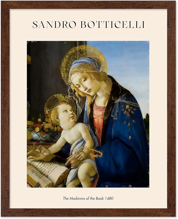 Poster Master Sandro Botticelli Poster - Portrait of A Young Man Print - Italian Art - Renaissance Art - Man in Beretta Hat Art - Portrait Art - Classic Living Room Decor, 8x10 Brown Framed