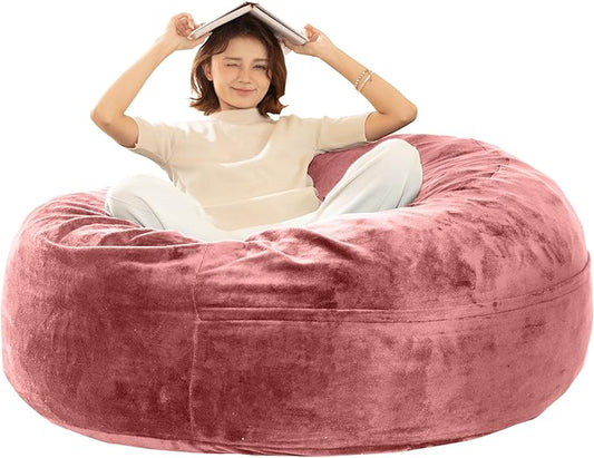 Bean Bag Chair for Adults,5FT Oversize Floor Bean Bags Offers Ample Space for Adults,Memory Foam Giant Bean Bags,Lounger Versatile Design Suits Any Room,Movie Nights,Reading (Pink, 5FT)