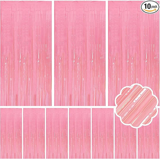 10 Pack Pastel Pink Streamers Party Decorations Party Backdrop Foil Fringe Tinsel Curtain Halloween Baby Shower Valentines Wedding Birthday Decorations for Women