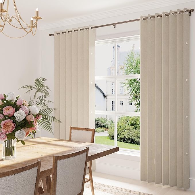 100% Blackout Pleated Curtain with Magnetic Closure, Linen Blackout Curtains 96 Inches Long for Living Room/Bedroom, 1 Panel, W45 x L96, Sand