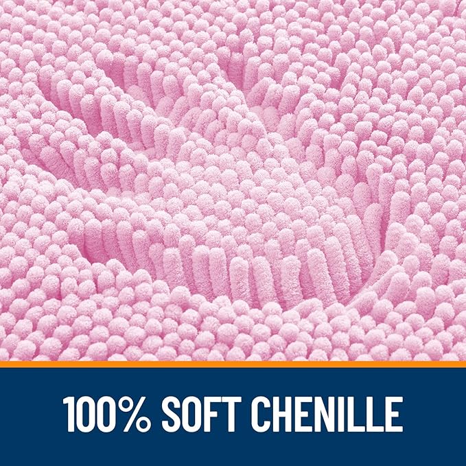 OLANLY Bathroom Rugs 24x16, Extra Soft Absorbent Chenille Bath Rugs, Rubber Backing Quick Dry, Machine Washable Bath Mats for Bathroom Floor, Tub and Shower, Home Decor Accessories, Pink