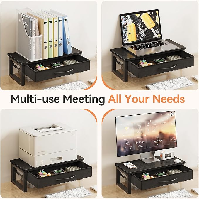 Computer Monitor Stand Riser, Desk Organizers and Accessories with Drawer, 2-Tier Laptop Stand for Desk, Office Organizer Storage, Wood