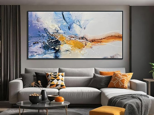 Ardemy Extra Large Abstract Wall Art Canvas for Living Room Modern Framed Wall Decor Textured White Beige Purple Painting Picture Bedroom Artwork Home Office Kitchen Dining Room, Black Wood 58"x29"