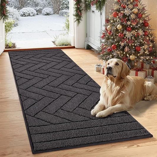 Tindbea Dog Mat for Muddy Paws,Absorbs Moisture Dirt Non-Slip Washable Mud Mat for Dogs,Soft Rubber Backing Front Inside Pet Rug for Entryway, Mud Dog Paws, Patio(24"x59",Charcoal)