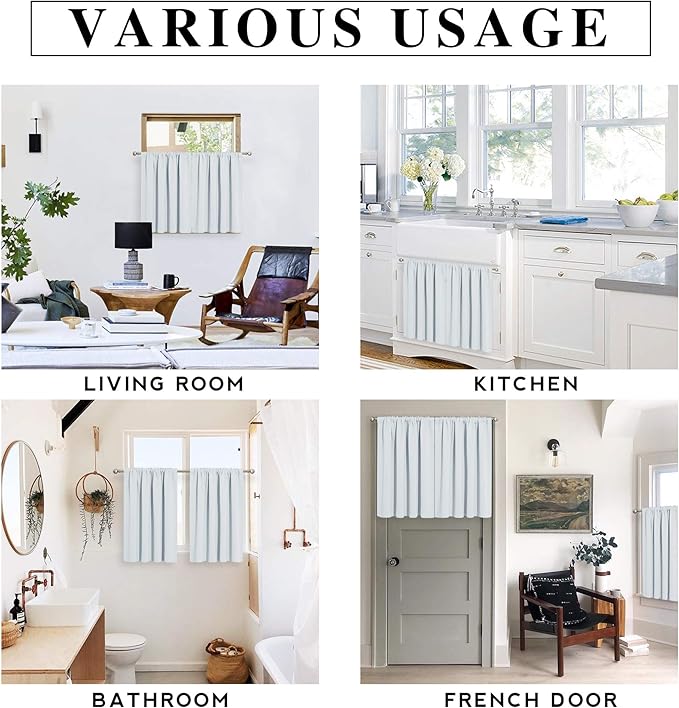 RYB HOME 45 inch Curtains for Kitchen Room Darkening Privacy Mini Curtain for RV Camper Bathroom Small Window, Width 34 x Length 45 inch, 2 Panels Set, Greyish White