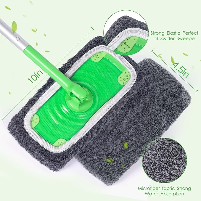 Reusable Microfiber Mop Pads Compatible with Swiffer Sweeper- Dry Sweeping Cloths & Wet Mopping Cloths - Washable Wet Pads Refill for Mopping Floors, 6 Pack (Mop is not Included)