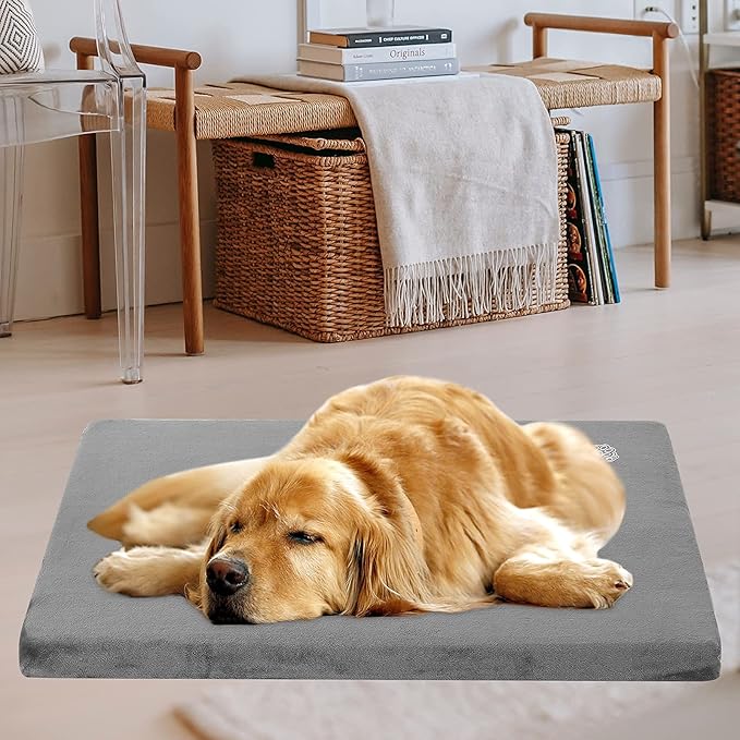 EMPSIGN Stylish Dog Bed Mat Dog Crate Pad Mattress Reversible (Cool & Warm), Water Proof Linings, Removable Machine Washable Cover, Firm Support Pet Crate Bed for Small to XX-Large Dogs, Grey