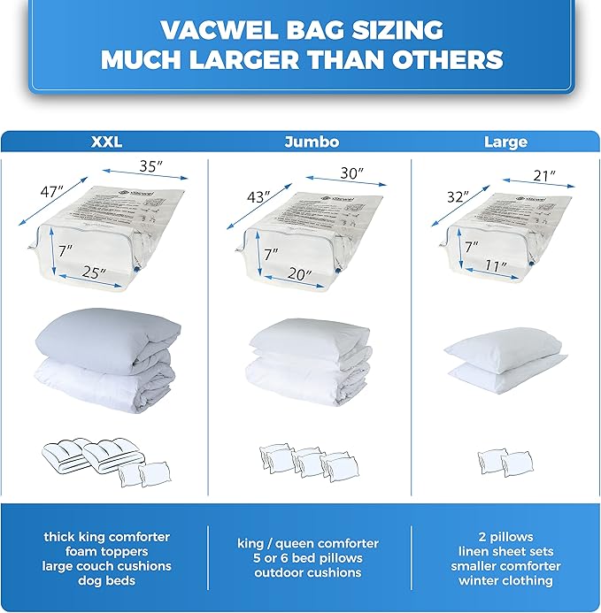 3-Pack XXL,Vacuum Storage Bags,Space Saver Bags for Clothes Storage – XL Comforters,Mattress Topper,3x XXL Bags (47x35in),Bonus 1x Large Bag (32x21in)