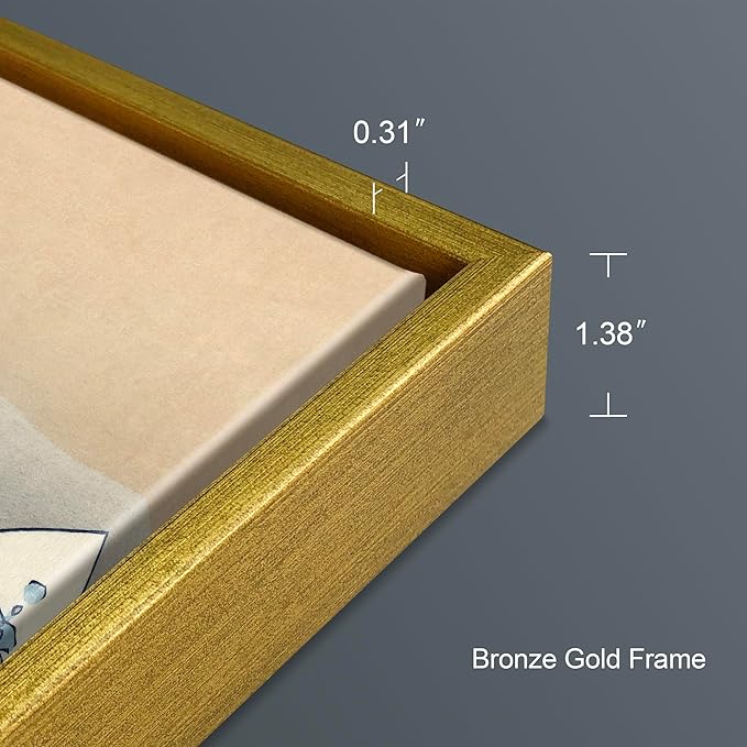 Wieco Art Framed Art Great Wave of Kanagawa Katsushika Hokusai Giclee Canvas Prints Wall Art Abstract Seascape Paintings for Home Living Room Decorations Bronze Gold Frame