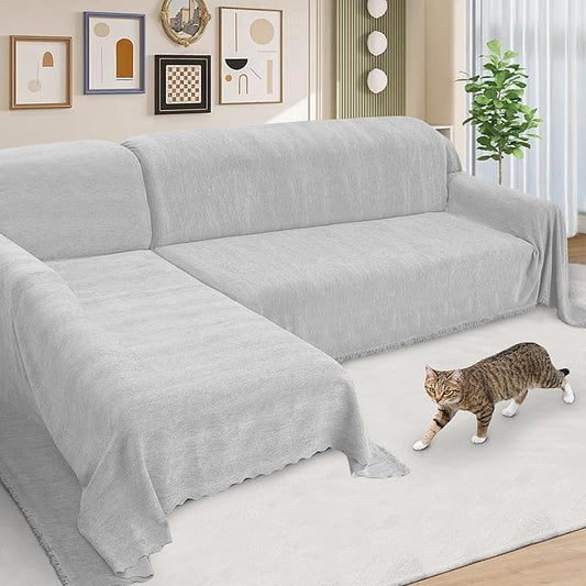 ALIECOM Sectional Couch Covers L Shape Sectional Sofa Cover for Dogs 2 Piece Thick Chenille L Shaped Couch Cover Blanket Chaise Sofa Slipcovers Pet Furniture Protector Washable (X-Large, Air Grey)