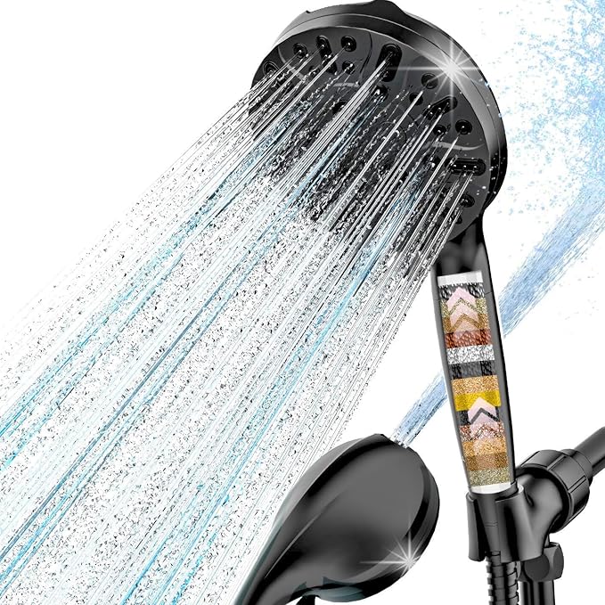 Filtered Shower Head with Handheld, High Pressure 10 Settings Shower Filter Head for Hard Water, Built-in Power Spray, Hard Water Filter Showerhead-Remove Chlorine-Dry Skin,Hair(Matte Black)