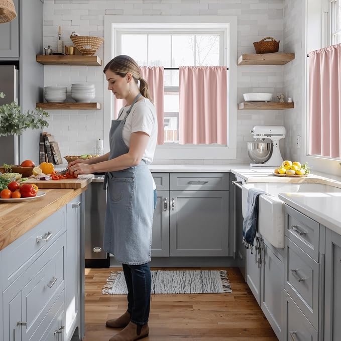 RYB HOME 100% Blackout Short Curtains for Small Window, Thermal Insulated Total Room Darkening Noise Reducing Curtains for Basement Bathroom RV Cars, 29 inches Wide by 36 inches Long, Baby Pink