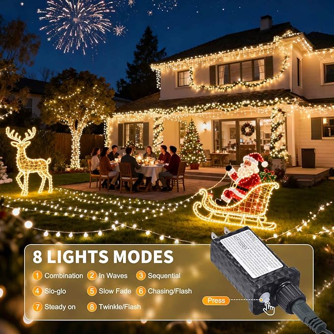 100 LED Christmas Lights 33 ft Christmas Tree Lights 8 Modes Plug-in with Memory Function Green String Light for Bedroom Xmas Tree Wreath Patio Party Spring Outdoor Decorations