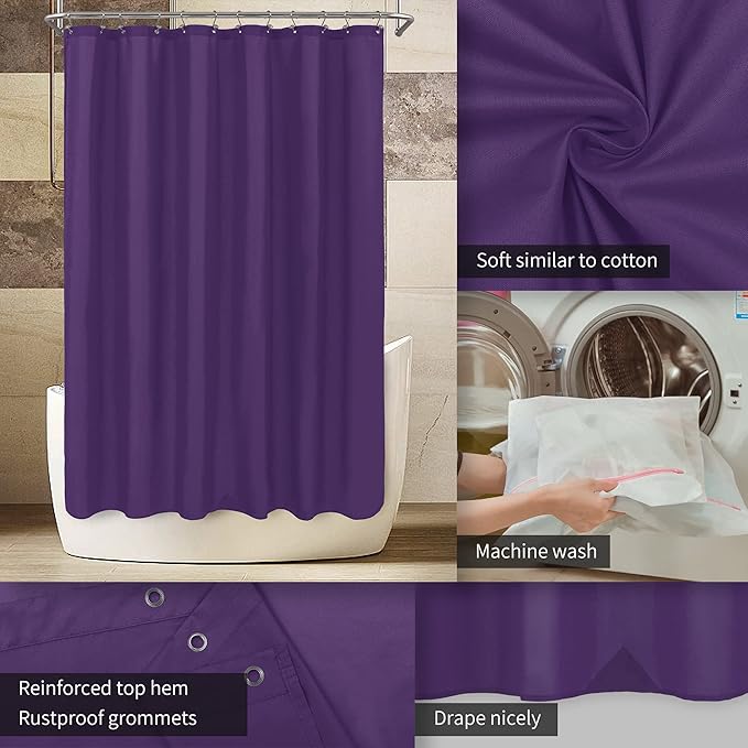 ALYVIA SPRING Royal Purple Fabric Shower Curtain Liner Waterproof - Soft & Light-Weight Cloth Shower Liner with 3 Magnets, Hotel Quality & Machine Washable - Standard Size 72x72, Purple
