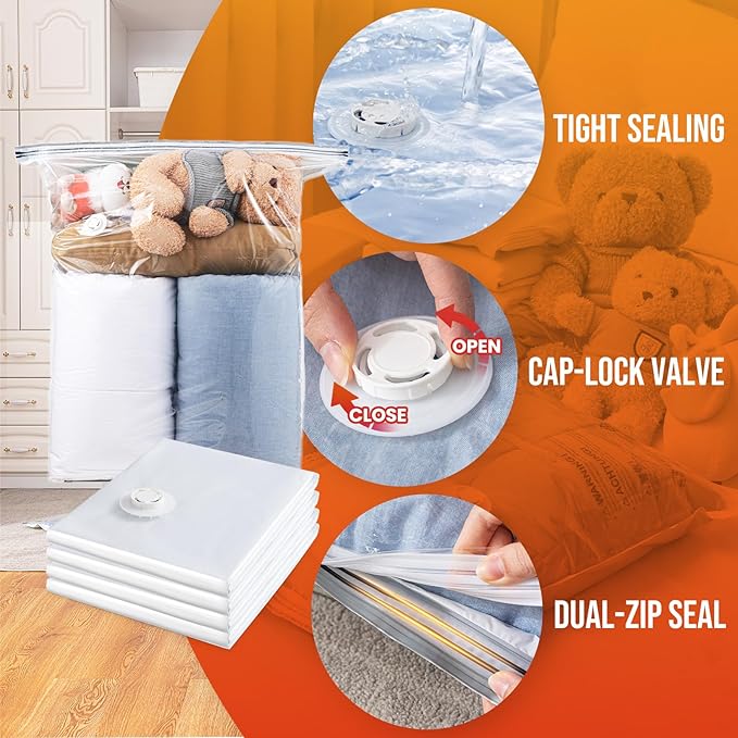 TAILI 10 Pack Vacuum Storage Bags, Jumbo Vacuum Seal Bags for Clothing (40x31 Inch), Space Saver for Bulky Bedding, Pillows, Blankets, Large Closet Organization and Storage