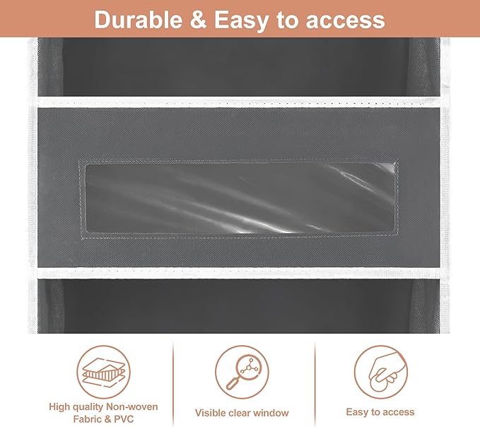 2 Packs 5-Tier Over The Door Organizer with 10 Side Mesh Pockets, 48 lbs Load Capacity, 3 Hooks Design, Hanging Organizer with Clear Windows for Bathroom, Bedroom, Nursery, Kitchen-Grey