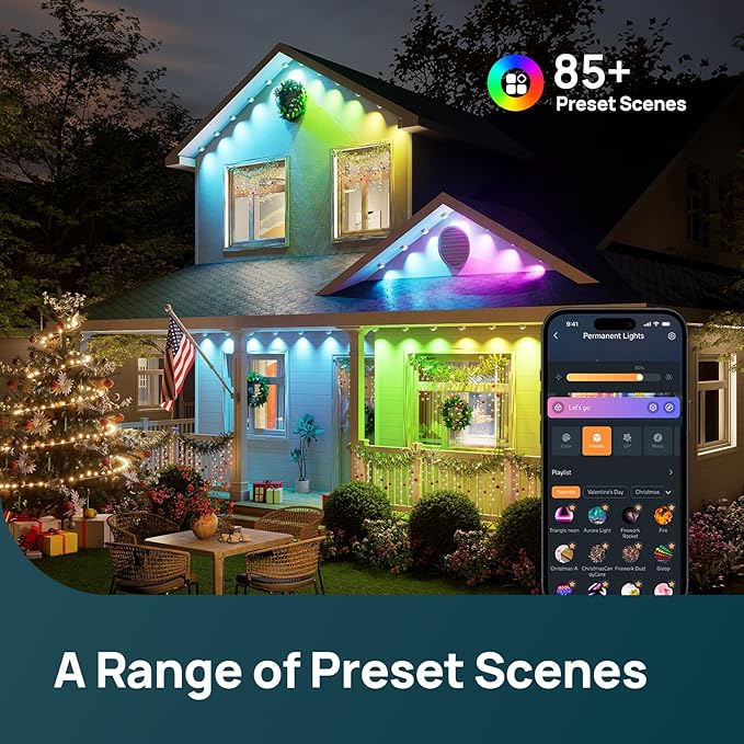 Linkind Permanent Outdoor Lights HP5,Smart AI RGBTW 100ft Christmas Lights, 85 Scenes Modes for Daily Holiday Christmas Decorations,IP67 Waterproof, Compatible with Alexa,Google Assistant