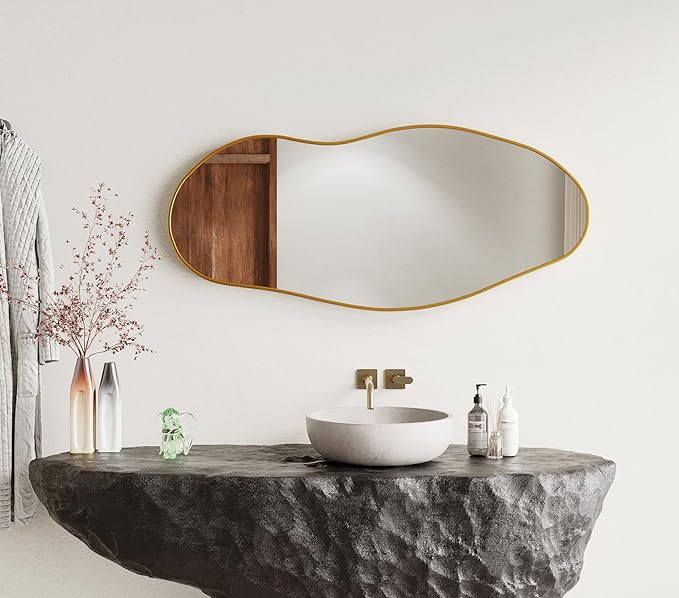 Wavy Wall Mirror -55''×24'' Irregular Wall Mirror Decorative Alloy Framed Mirrors Abstract Artistic Mirrors Wavy Mirror for Cloakroom/Bedroom/Living Room/Entryway（Gold）