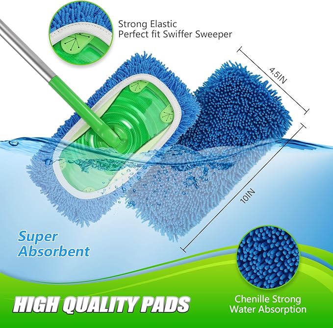 Set of 4 Reusable Microfiber Mop Pads Compatible with Swiffer Sweeper, Dry Sweeping Cloths, Washable Wet Mopping Cloth Refills for Floor Cleaning (Mop is Not Included) (Multicolor 2, 4 Pack)