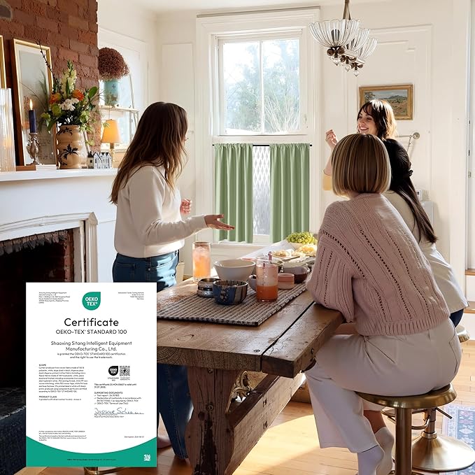 RYB HOME 100% Blackout Short Curtains for Small Window, Thermal Insulated Total Room Darkening Noise Reducing Curtains for Kitchen Bathroom Basement, 42 inches Wide by 48 inches Long, Sage Green