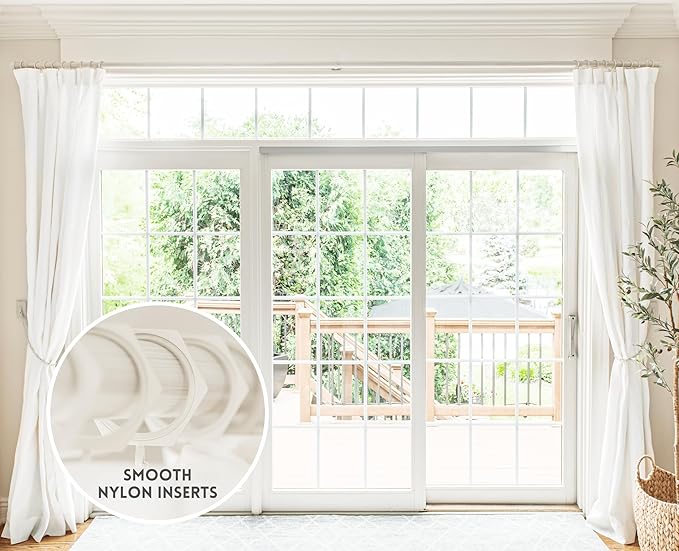 BlastHome® Luxury Curtain Rings - Premium Metal with Quiet, Smooth Nylon Inserts - Pinhooks and Clips Included - 1 1/2" Inside Diameter - 18 Rings for Two Standard Curtains - Brushed White