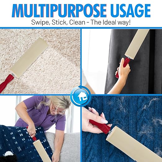 Made in USA – Heavy Duty 8” Wide Lint Roller 6-Pack, Extra Sticky Pet Hair Remover for Clothes, Carpets, Furniture & Car – Dog & Cat Hair Lint Remover with Easy Peel Sheets, Total 360 Sheets