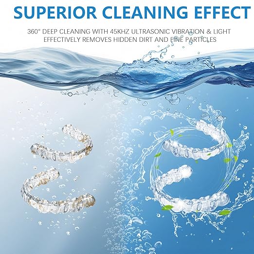 Ultrasonic Retainer Cleaner Machine 45khz Cleaning Pod for Denture Cleaner 200ml Mouth Guard, Aligner, Night Guard, Jewelry, 4 Cleaning Modes Digital Timer, Gifts for Women, Christmas Gifts, Black