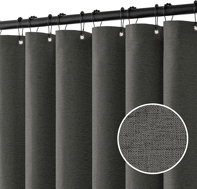 MIULEE Linen Shower Curtain with 12 Metal Hooks Modern Heavy Duty Washable Fabric Shower Curtain Set Waterproof Thick Cloth Shower Curtains for Bathroom Bathtub Washable, W72*L72, Charcoal Grey