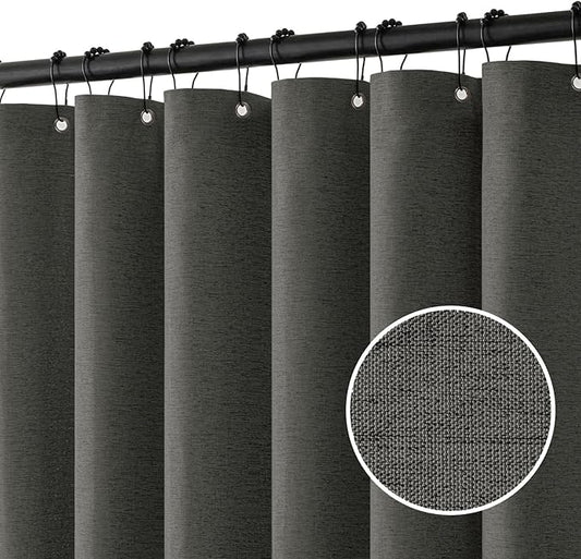 MIULEE Linen Shower Curtain with 12 Metal Hooks Modern Heavy Duty Washable Fabric Shower Curtain Set Waterproof Thick Cloth Shower Curtains for Bathroom Bathtub Washable, W72*L72, Charcoal Grey