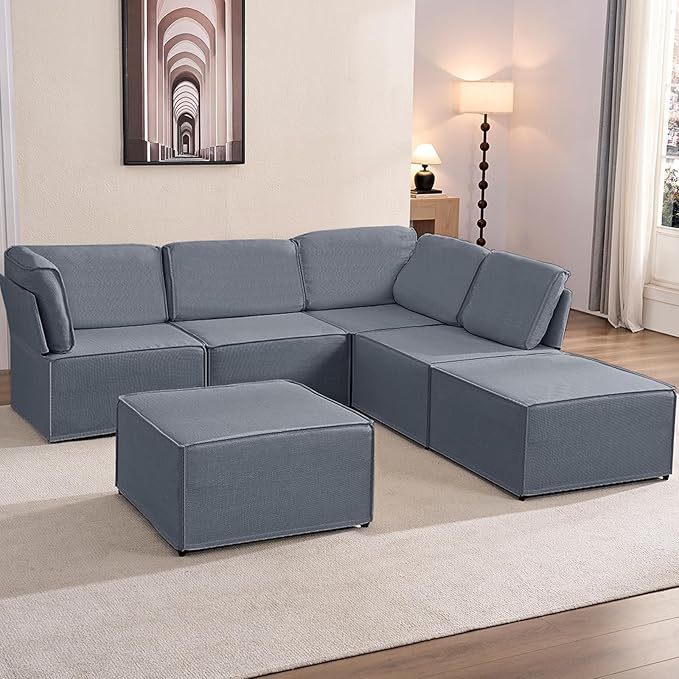 Mjkone 116'' Modular Sectional Sofa, 6-Seat Convertible U-Shaped/L-Shaped Deep Seat Couch with High Density Memory Foam Cushions, Ergonomic Backrests and 2 Movable Ottomans for Living Room, Dark Gray