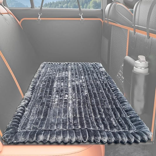 Dog Bed Mat for Car Backseat Extender, Non-Slip Pet Bed Mat for Car Back Seat Protector Cover, Furry Dog Couch Cover, Washable Travel Dogs Bed for Cars, SUVs, Sedans. (51" x 24") (Dark Grey, M)