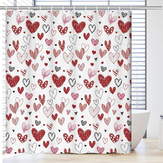 Valentines Shower Curtain Set for Bathroom, 72"X72" Shower Curtain for Chic Elegant Bathroom Decor, Fabric Shower Curtain Waterproof Durable (Lover Red, 72" L x 72" W)