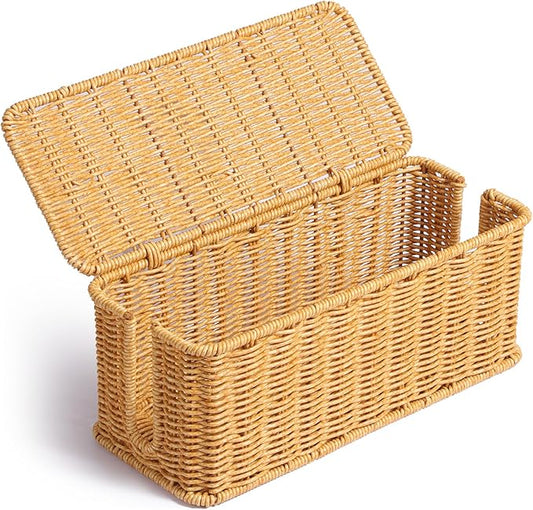 YECAYE Handwoven Rattan Style Cable Management Box, Decorative Storage Cord Organizer Box for Power Strips & Cords, Cord Hider for Home, Kids & Pet Safety, DIY-Friendly Cord Management