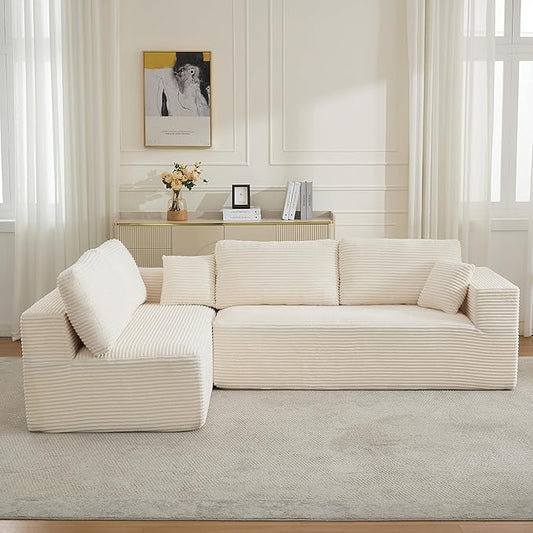 106" Cloud Modular Sectional Sofa Couch,L-Shape Modern Boneless Sectional Couch with Deep Seat,Upholstered Couches for Living Room Bedroom,No Assembly Required,Beige