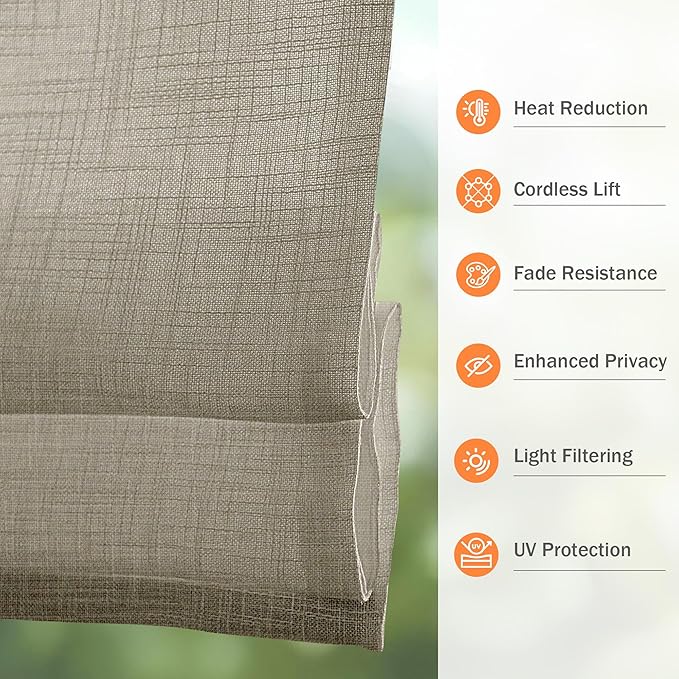 Cordless Roman Shades, 70% Blackout Thermal Insulated Pull Down Window Treatments with Lining for Home Privacy, Light Filtering Blinds for Living Room Kitchen Dining Room, Brown 23" W x 48" H