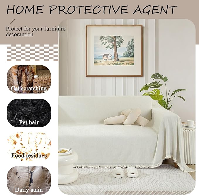 ALIECOM Sectional Couch Covers L Shape Sectional Sofa Cover for Dogs 2 Piece Thick Chenille L Shaped Couch Slipcover Blanket Chaise Pet Furniture Protector Washable (XX-Large, Creamy White)