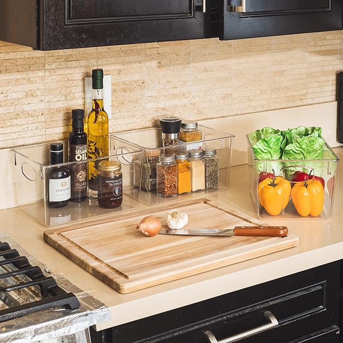 Sorbus Small Clear Plastic Storage Bins for Shelves, Clothes, with Handle - Clear Storage Bins, Drawer, Shelf, Closet, Pantry, Fridge, Freezer Organizer Bins, Closet Organizers and Storage (4 pack)